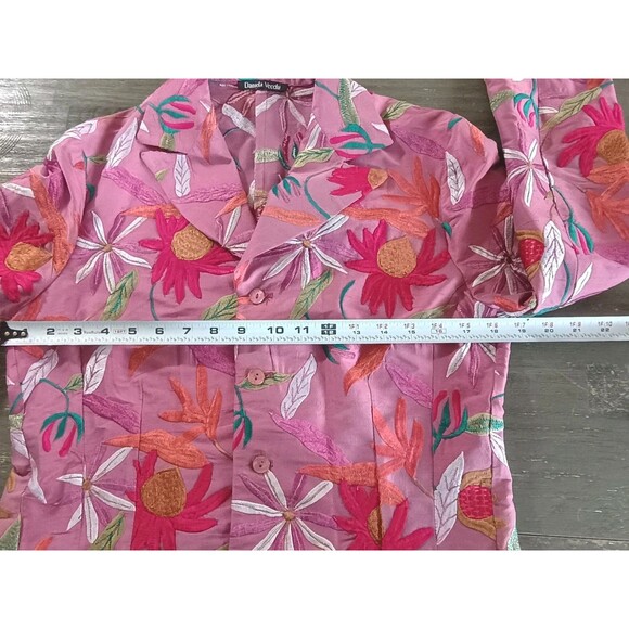 Daniela Vecchi Pink Floral Embroidered Blazer Jacket Italy Size 44 US 8 - Picture 6 of 8